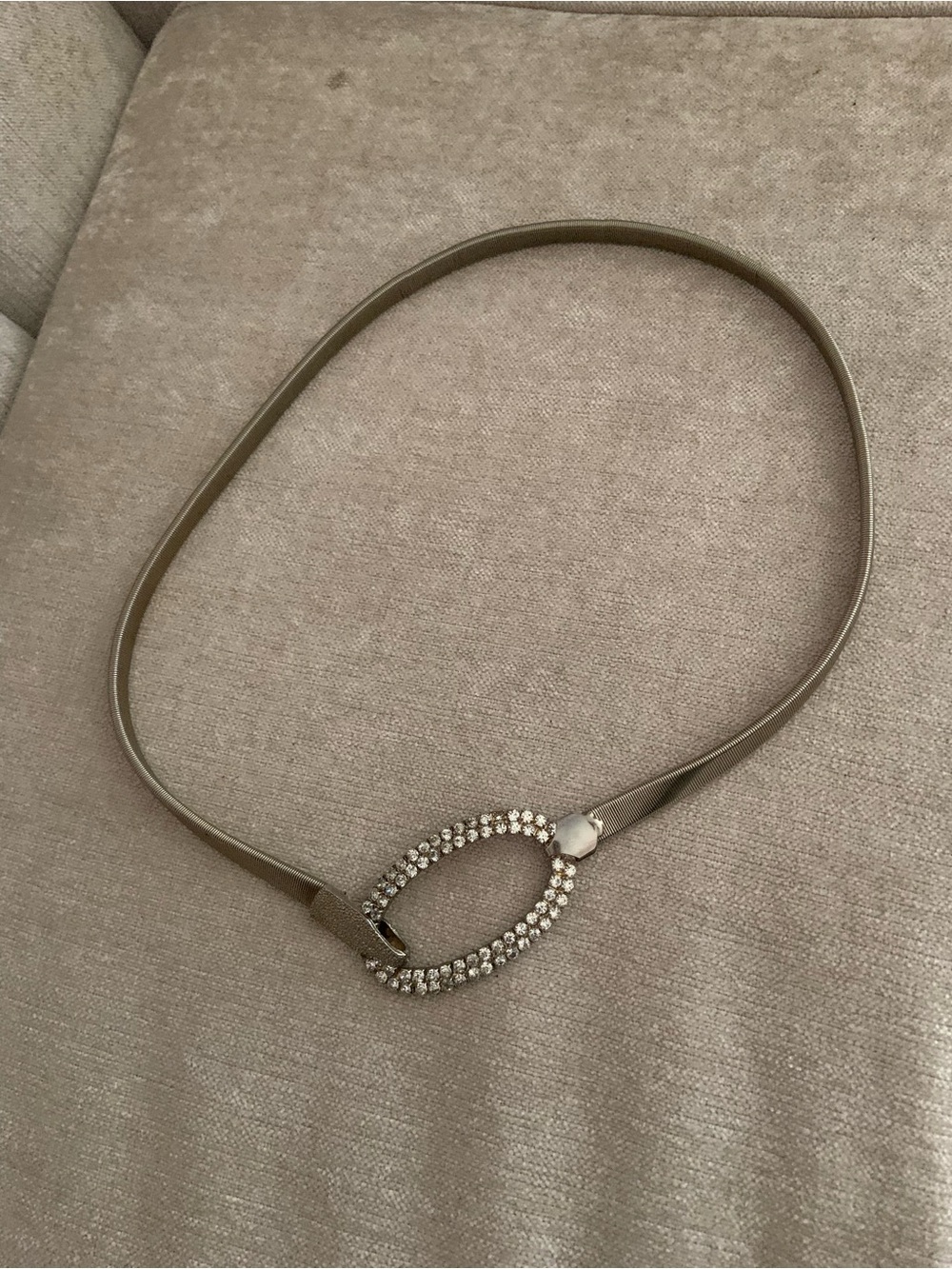Vintage Taupe Skinny Belt with Sparkling Rhinestone Oval Buckle